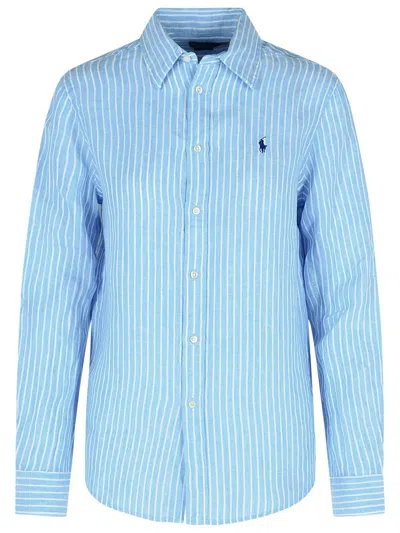 Polo Ralph Lauren Striped Linen Shirt Shirt And Blouse Light Blue In Multi