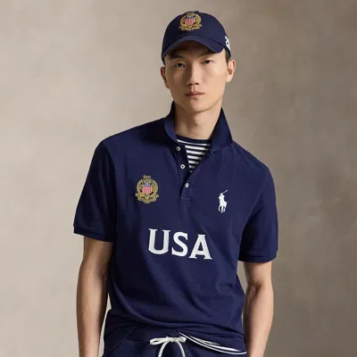 Polo Ralph Lauren Classic Fit Usa Polo Shirt In Newport Navy In Blue