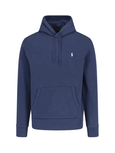 Polo Ralph Lauren Classic Hoodie Sweater With Adjustable Drawstring And Embroidered Logo In Blue
