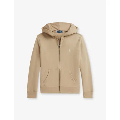 Polo Ralph Lauren Kids' Classic Khaki/c8167 Logo-embroidered Zip-up Cotton-blend Hoody 6-13 Years Xl In Brown