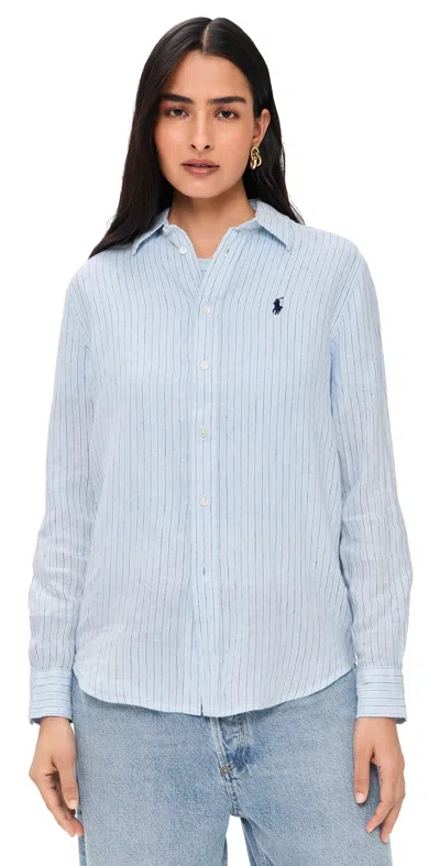 Polo Ralph Lauren Classic Linen Button Down Shirt 1994b Lt Blue White