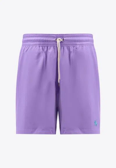 Polo Ralph Lauren Nylon Swim Trunk With Logo Embroidery In Purple