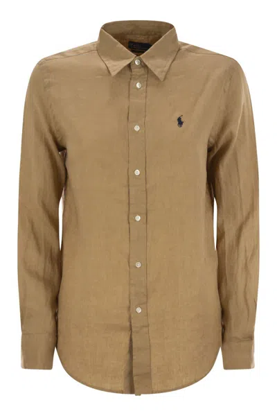 Polo Ralph Lauren Classic Long Sleeve Button Front Shirt In Brown