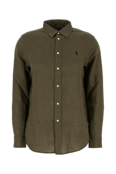 Polo Ralph Lauren Classic-long Sleeve-button Front Shirt-l Nd  Female In Green