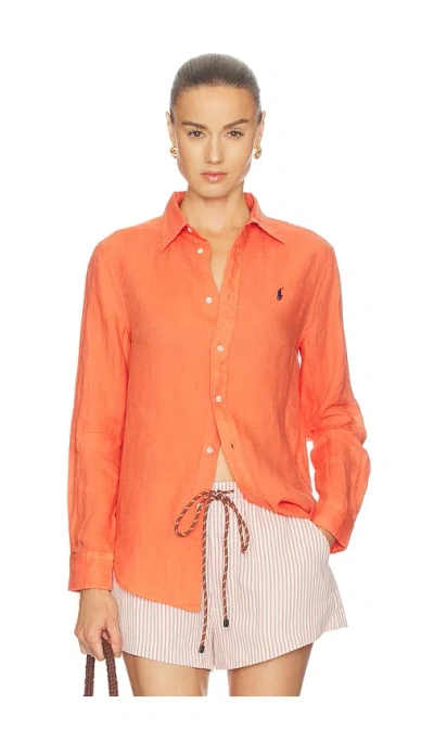 Polo Ralph Lauren Classic Long Sleeve Button Front Shirt In Orange