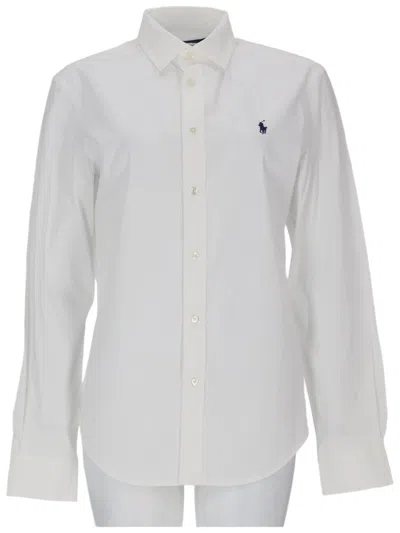 Polo Ralph Lauren Classic Long-sleeve Embroidered Cotton Shirt In White