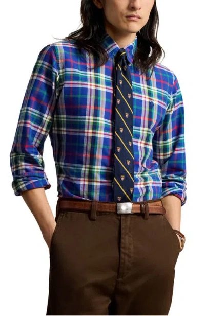 Polo Ralph Lauren Classic Plaid Button-down Oxford Shirt In Royal/white Multi