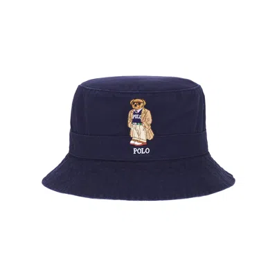 Pre-owned Polo Ralph Lauren Classic Twill Novelty Bear Loft Bucket Hat 'newport Navy' | Blue | Men's Size S/m