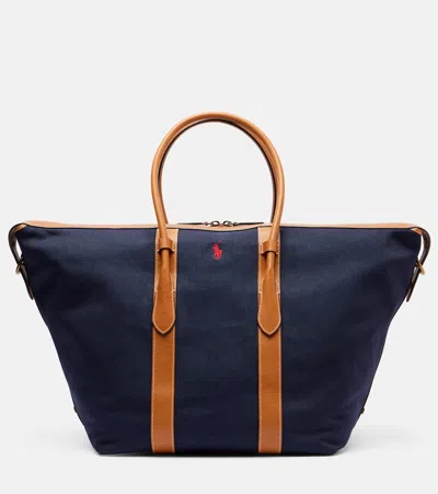Polo Ralph Lauren Classic Xl Leather-trimmed Canvas Tote Bag In Blue