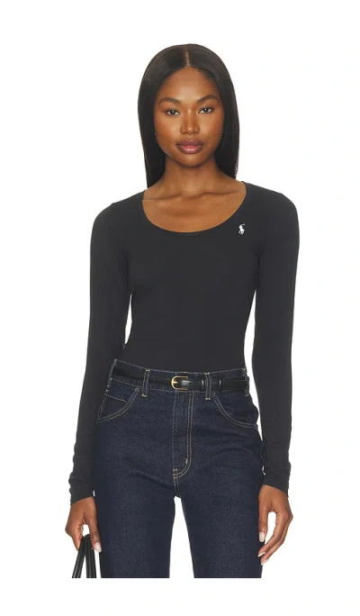 Polo Ralph Lauren Club Cotton Scoop Long Sleeve Bodysuit In Onyx