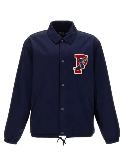 Polo Ralph Lauren Logo-appliqué Satin Bomber Jacket In Blue