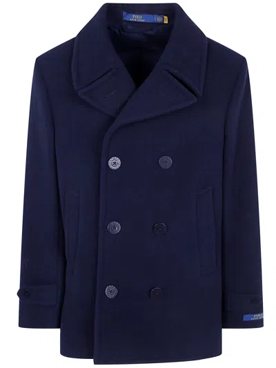 Polo Ralph Lauren Double-breasted Flannel Coat In Blue