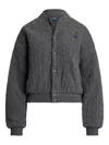 Polo Ralph Lauren Womens Antique Heather Logo-embroidered Cable-knit Wool And Cashmere-blend Bomber Jacket In Gray