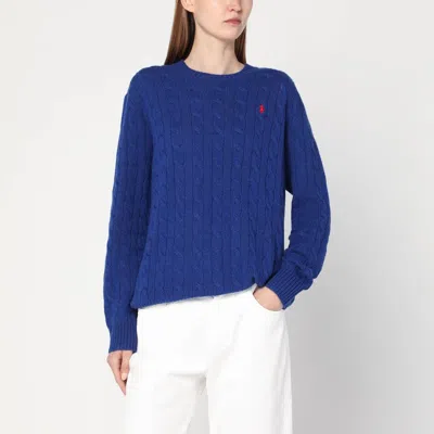POLO RALPH LAUREN COBALT BLUE CABLE-KNIT SWEATER IN WOOL AND CASHMERE