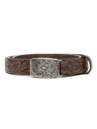 Polo Ralph Lauren Coleman Embossed Leather Belt In Brown