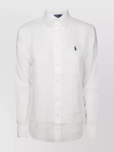 Polo Ralph Lauren Collared Long Sleeve Button-up Shirt In White