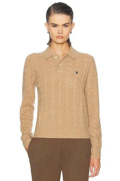 Polo Ralph Lauren Collared Long Sleeve Sweater In Collection Camel Melange
