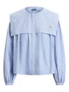 Polo Ralph Lauren Collared Long-sleeved Blouse In Blue