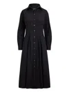Polo Ralph Lauren Collared Pleated Shirt Midi Dress In Black