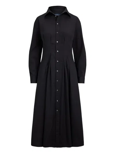 POLO RALPH LAUREN COLLARED PLEATED SHIRT MIDI DRESS