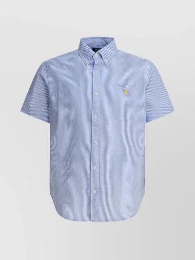 Polo Ralph Lauren Collared Shirt With Pocket And Short Sleeves In Blue