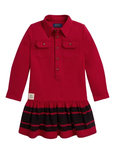 Polo Ralph Lauren Kids' Collared Striped-skirt Cotton Dress In Red