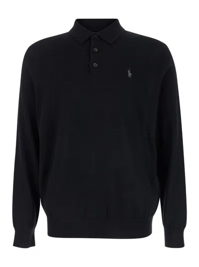 Polo Ralph Lauren Collo Polo Merinos Cavallino Grigio In Black