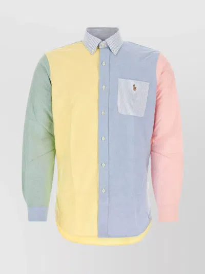 Polo Ralph Lauren Color-block Curved Hem Button-down Shirt In Multi