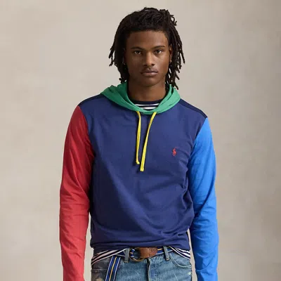 Polo Ralph Lauren Color-blocked Jersey Hooded T-shirt In Light Navy Multi
