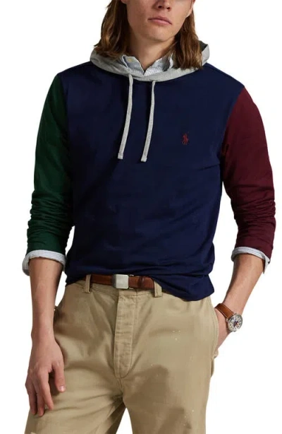 Polo Ralph Lauren Colorblock Hooded Long Sleeve T-shirt In Multi