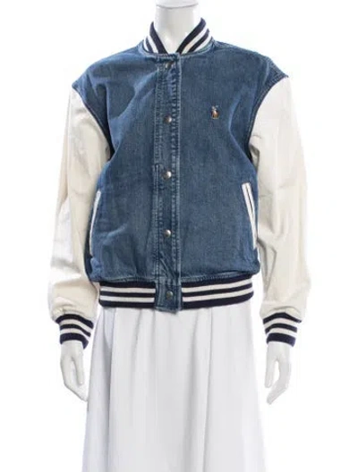 Pre-owned Polo Ralph Lauren Colorblock Pattern Bomber Jacket W/ Tags In Blue