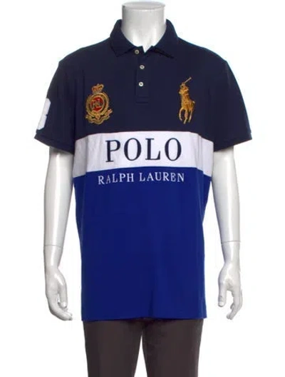 Pre-owned Polo Ralph Lauren Colorblock Pattern Collar Polo Shirt In Blue/white/yellow
