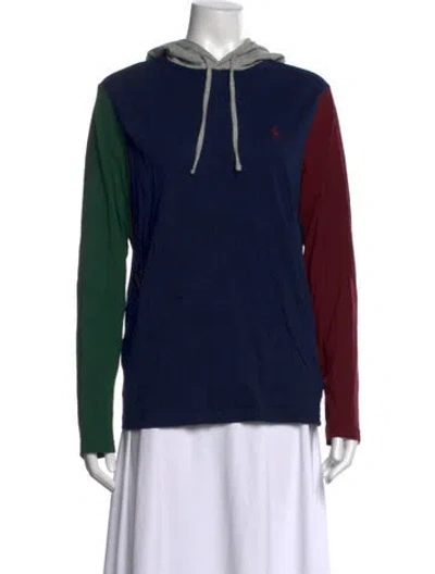 Pre-owned Polo Ralph Lauren Colorblock Pattern Crew Neck Hoodie In Blue