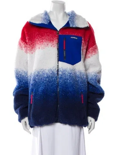 Pre-owned Polo Ralph Lauren Colorblock Pattern Faux Fur Jacket In Blue