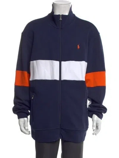 Pre-owned Polo Ralph Lauren Colorblock Pattern Mock Neck Sweatshirt In Blue