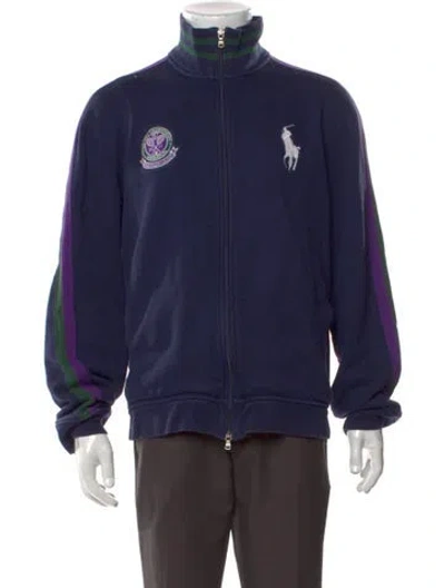 Pre-owned Polo Ralph Lauren Colorblock Pattern Mock Neck Sweatshirt In Blue