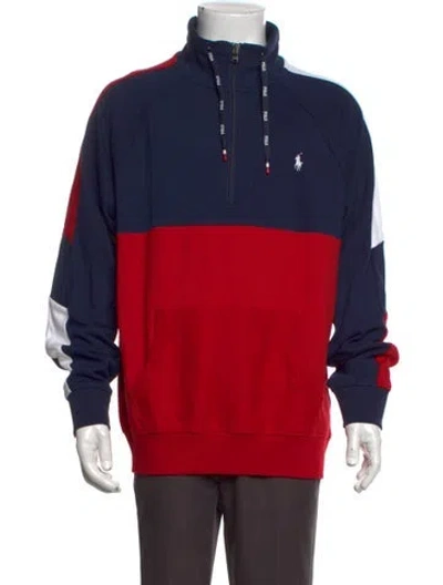 Pre-owned Polo Ralph Lauren Colorblock Pattern Mock Neck Sweatshirt In Blue/red