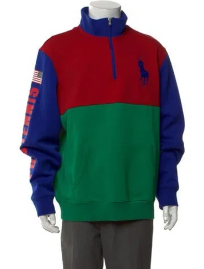 Pre-owned Polo Ralph Lauren Colorblock Pattern Mock Neck Sweatshirt In Green