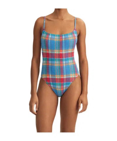Polo Ralph Lauren Colorful Pleated Swimsuit In Blue