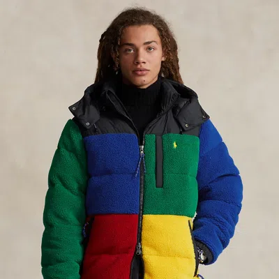 Polo Ralph Lauren Colour-blocked Pile Fleece Down Jacket In Brown