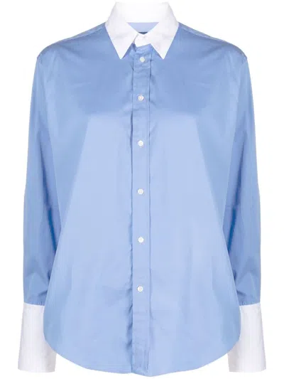 Polo Ralph Lauren Contrast-trim Long-sleeve Shirt In Blue
