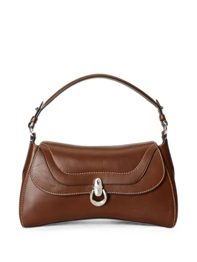 Polo Ralph Lauren Contrast-stitch Calf Leather Shoulder Bag In Brown