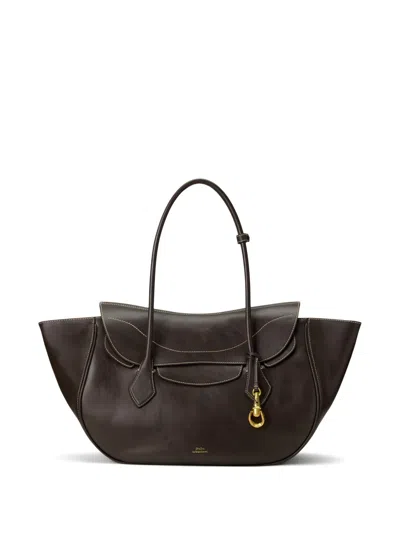 Polo Ralph Lauren Contrast-stitch Leather Tote Bag In Brown