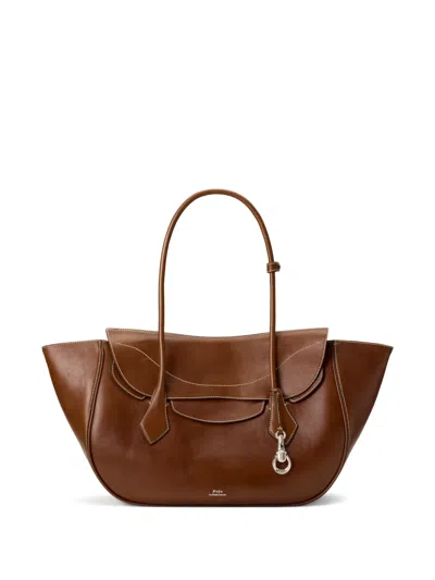Polo Ralph Lauren Contrast-stitch Leather Tote Bag In Brown