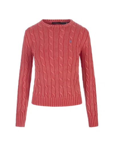 Polo Ralph Lauren Coral Cable Cotton Sweater  In Orange