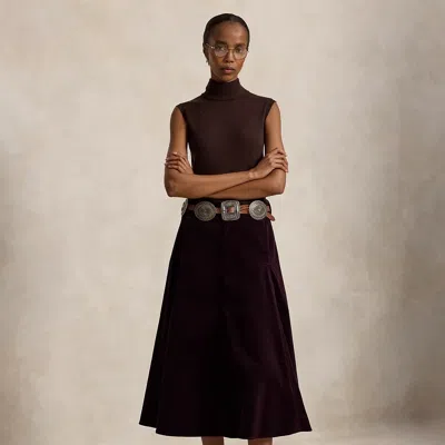 Polo Ralph Lauren Corduroy A-line Midi Skirt In Midnight Merlot In Black