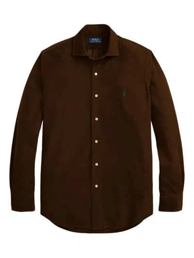 Polo Ralph Lauren Shirt Collared Long Sleeves In Brown
