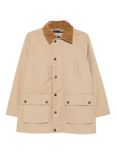 Polo Ralph Lauren Corduroy-collar Flap-pocket Coat In Brown