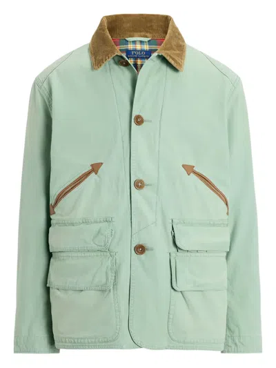 Polo Ralph Lauren Leather And Corduroy-trimmed Cotton-canvas Field Jacket In Green