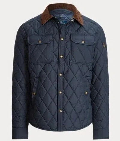 Pre-owned Polo Ralph Lauren Corduroy Collar Quilted Puffer Field Jacket Ranch Gentleman In Blue